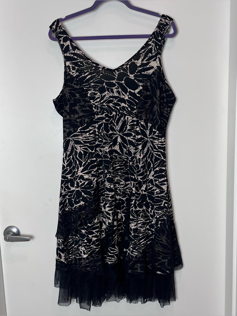 Tango Mango Ruffle Tiered Black Floral Lace A-Line Dress XL Grunge Monochrome